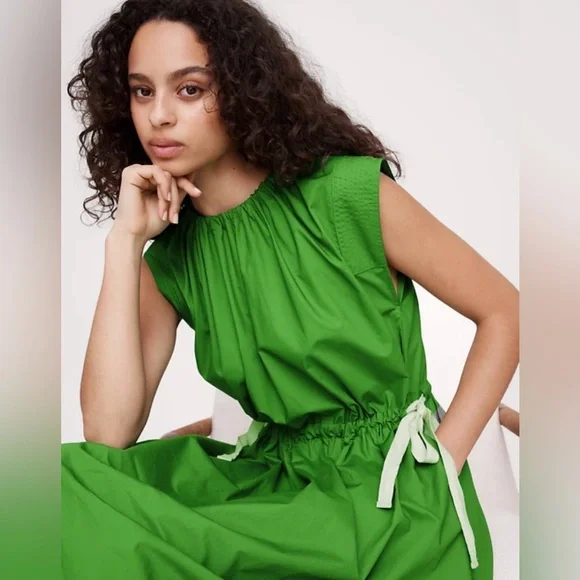 ✨ Banana Republic Cotton Poplin Tie-Waist Midi Dress Sz L - Picture 3 of 7